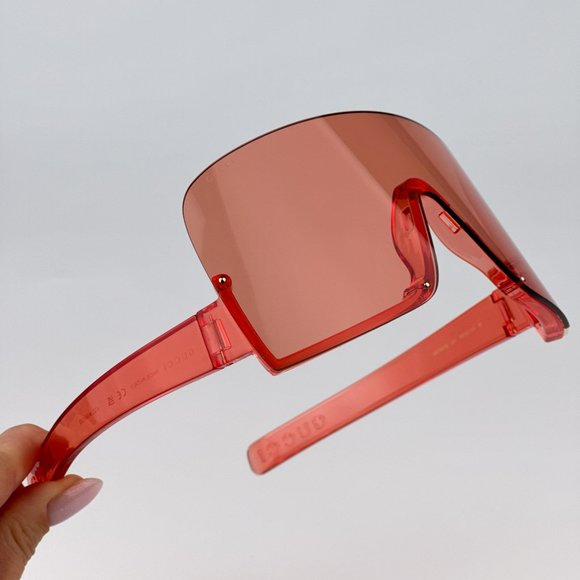 Gucci GG1631S 001 Sunglasses Transparent Red Light Red Shield Unisex GG 1631S - Picture 5 of 11